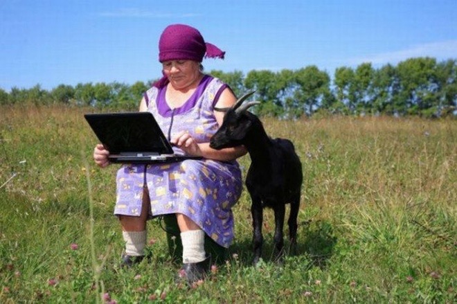 Frau Ziege Laptop. Russland jpg