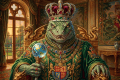 Dragon queen in jeweled crown seated on an ornate throne